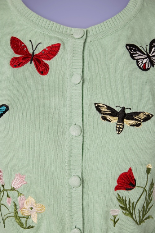 Collectif Clothing - Abigail Butterfly Cardigan Années 50 en Vert Menthe 3