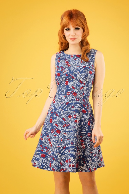 Blutsgeschwister - 60s Petite And Oho Dress in Big City Life Blue