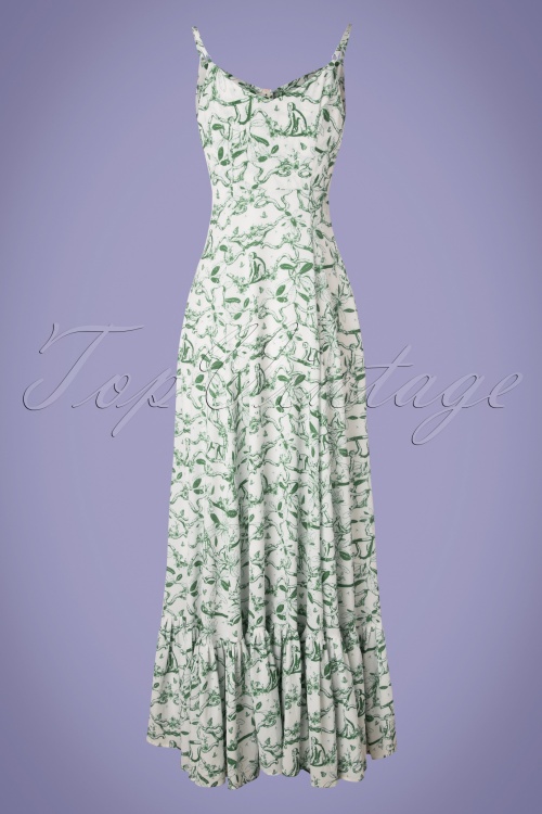 Bright and Beautiful - 70s Rose Toile Monkey Jungle Maxi Dress in Off White 2