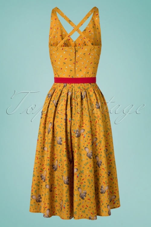 Miss Candyfloss - 50s Augusta Squirrels Swing Dress in Mustard 5