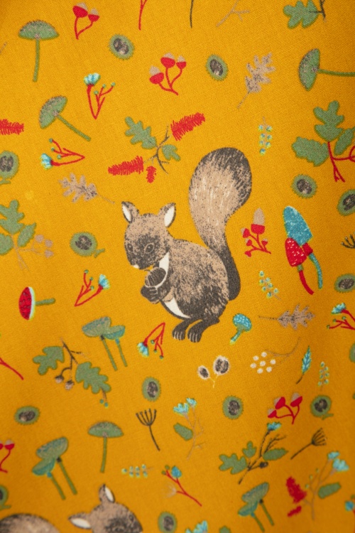 Miss Candyfloss - Augusta Squirrels Swing Dress Années 50 en Moutarde 4