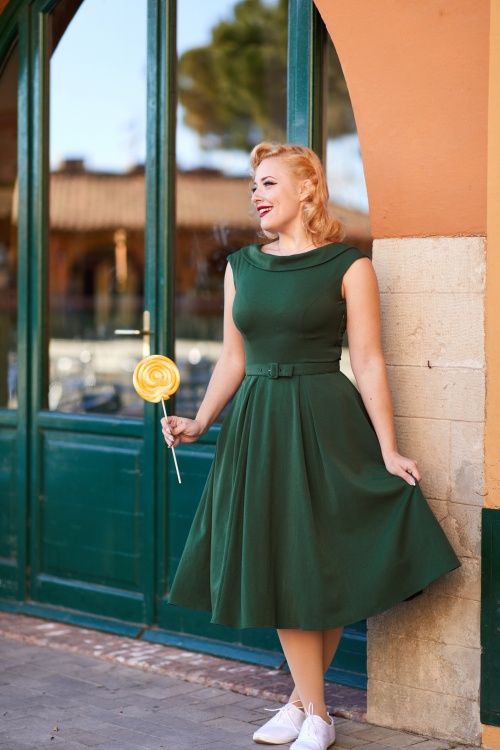 Miss Candyfloss - Arista Gia Swing Dress Années 50 en Vert Sapin 2