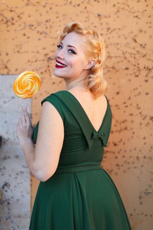 Miss Candyfloss - Arista Gia Swing Dress Années 50 en Vert Sapin