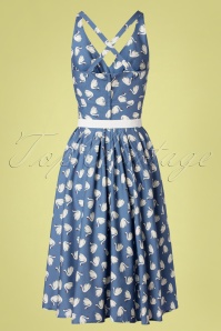 Miss Candyfloss - 50s Augusta Swans Swing Dress in Newburyport Blue 6