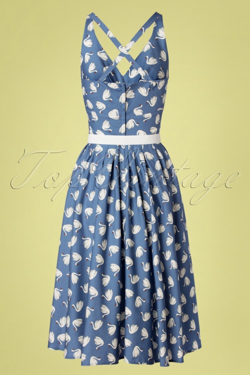 Miss Candyfloss - 50s Augusta Swans Swing Dress in Newburyport Blue 6
