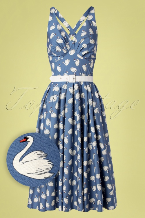 Miss Candyfloss - Augusta Swans Swing Dress Années 50 en Bleu Newburyport 3