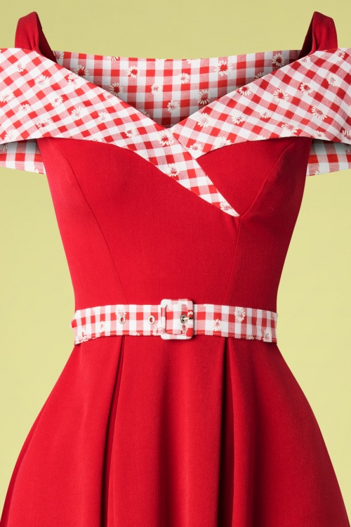 Miss Candyfloss - 50s Gillantar Rose Daisy Swing Dress in Red 3