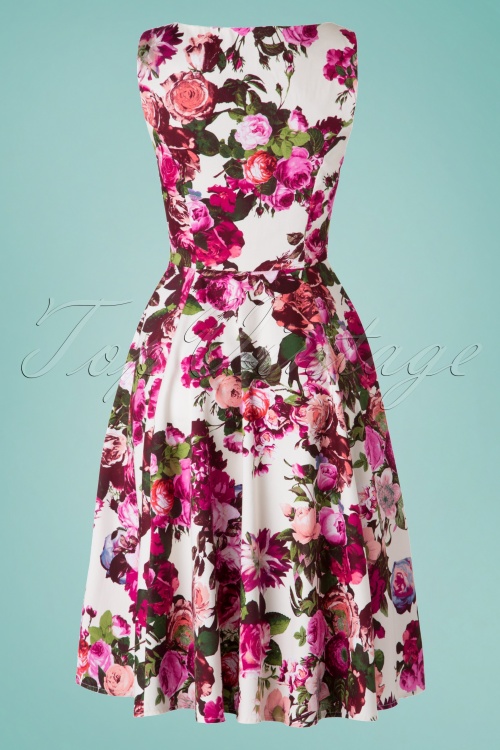 Hearts & Roses - Audrey Floral Swing Dress Années 50 en Crème 5
