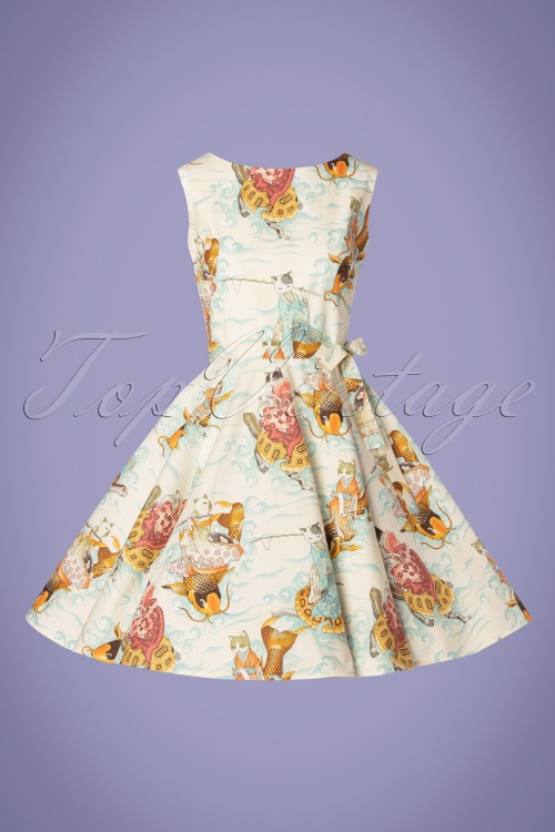Victory Parade - TopVintage Exclusive ~ Sissy Chinese Cat Dress Années 50 en Crème 3