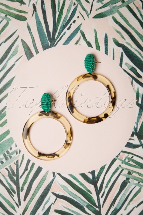 Darling Divine - 60s Jenna Hoop Earrings in Green and Brown