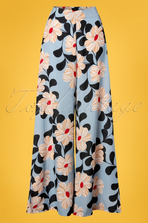 Wild Pony - 70s Emanuel Floral Trousers in Light Blue 2