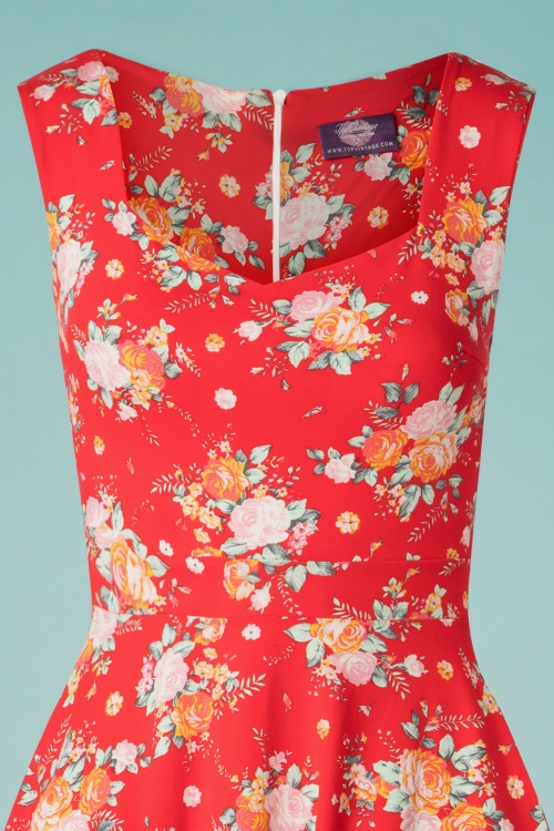 Topvintage Boutique Collection - 50s The Frances Floral Dress in Red 2