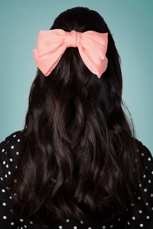 Vixen -  50s Sandy Satin Hair Bow in Pastel Pink 2