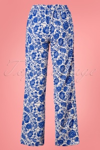 Wild Pony - 70s Donatella Floral Trousers in Cream and Blue 2