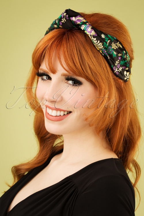 Vixen -  50s Floral Turban Headband in Black