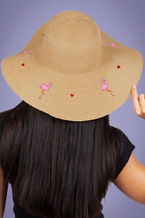 Vixen - 50s Flamingo Floppy Sun Hat in Beige 2