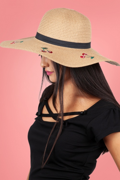 Vixen - 50s Cherry Floppy Sun Hat in Brown