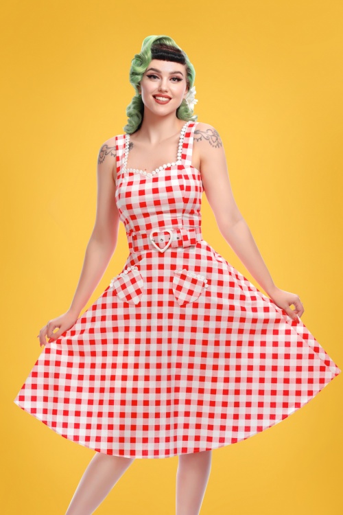 Collectif Clothing - Lottie Vintage Gingham Top in Rot 2