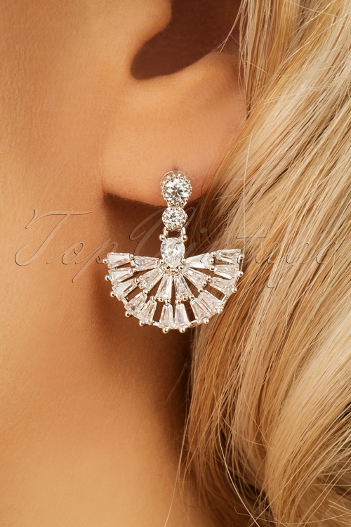 Lovely - Evelyn Mini Crystal Fan Drop Earrings Années 20 en Argenté