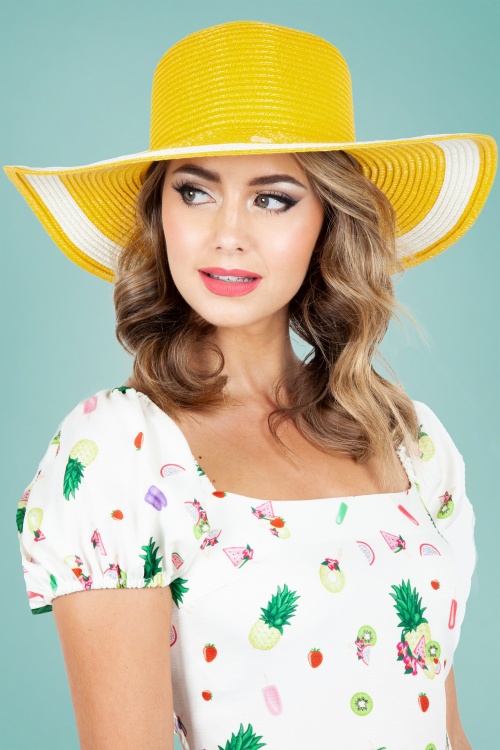 Vixen - 50s Lemon Straw Sun Hat in Yellow