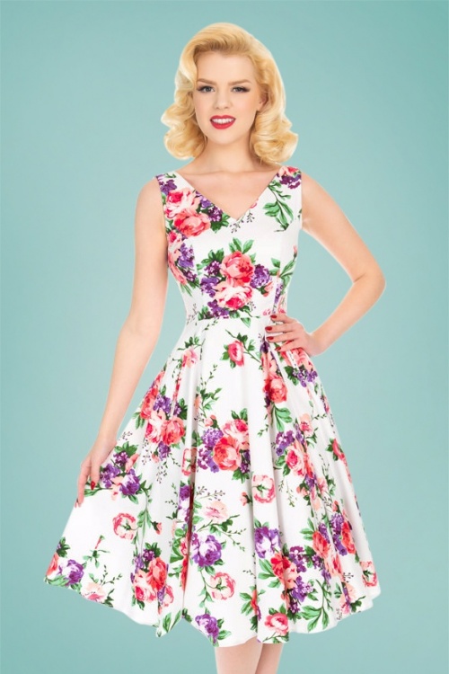 Hearts & Roses - 50s Molly Rose Swing Dress in White