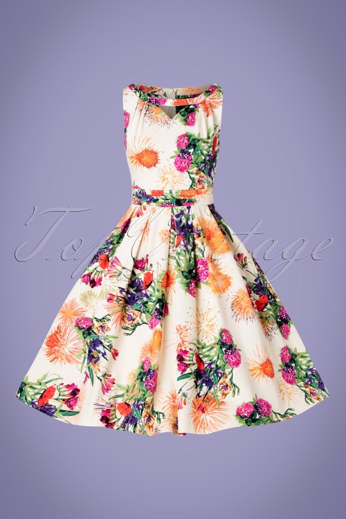 Hearts & Roses - Marya Pleated Floral Swing Dress Années 50 en Jaune Clair 3