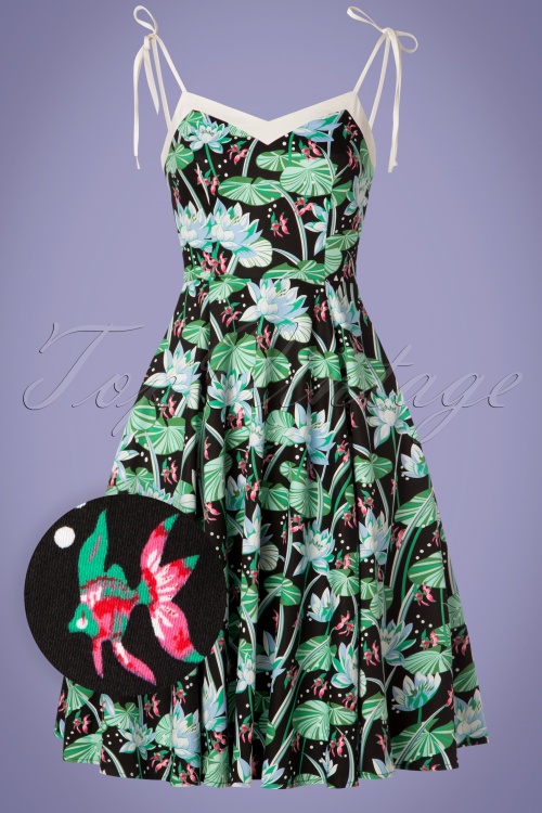 Hearts & Roses - 50s Glorious Tropical Swing Dress in Black 2