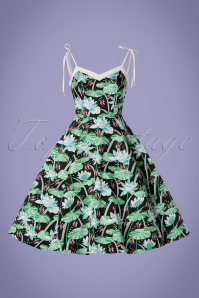 Hearts & Roses - 50s Glorious Tropical Swing Dress in Black 3