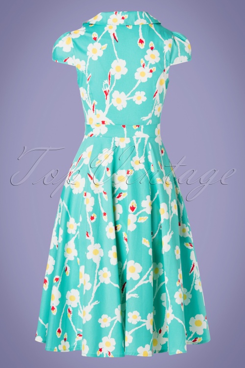 Hearts & Roses - Nancy Floral Swing Dress Années 50 en Turquoise 6
