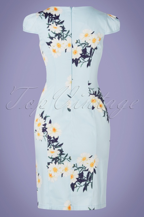 Hearts & Roses - 50s Daisy Wiggle Dress in Vintage Blue 4