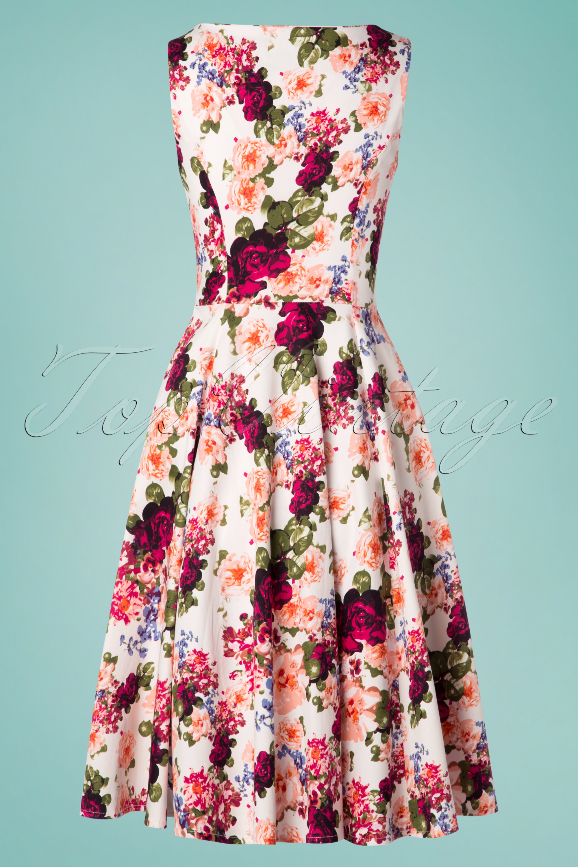 Hearts & Roses - Exclusief TopVintage ~ Audrey Floral Swing Jurk in Ivoor 5