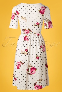 Mikarose - 60s Natalie Polka Floral Dress in Ivory White 5
