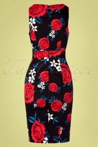 Hearts & Roses - 50s Sylvia Floral Wiggle Dress in Black 4