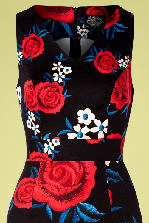 Hearts & Roses - Sylvia Floral Wiggle Dress Années 50 en Noir 2