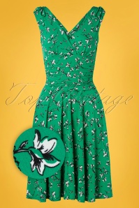 Vintage Chic for Topvintage - Grecian Floral Dress Années 50 en Vert Émeraude 2