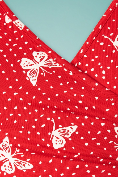 Topvintage Boutique Collection - 50s The Janice Butterfly Dress in Red and White 4