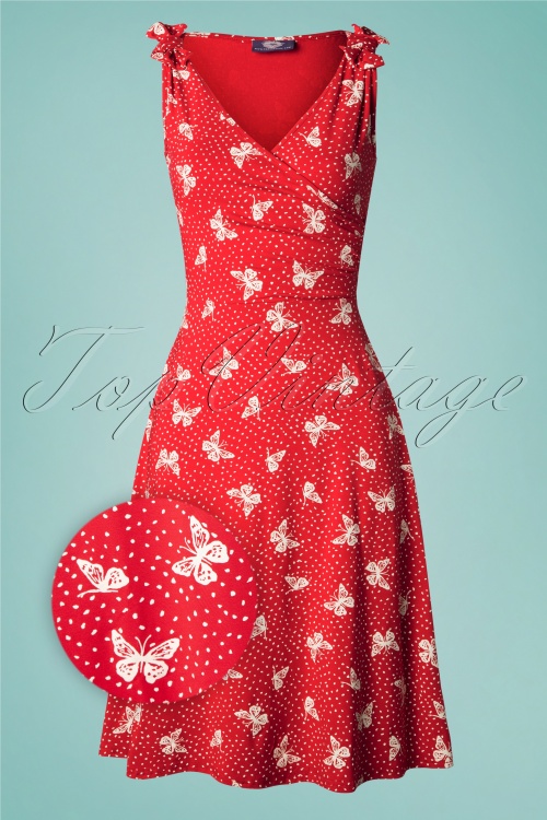 Topvintage Boutique Collection - Das Janice Butterfly Kleid in Rot und Weiß