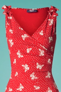 Topvintage Boutique Collection - 50s The Janice Butterfly Dress in Red and White 3