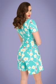 Hearts & Roses - 50s Fifi Floral Playsuit in Turquoise 5