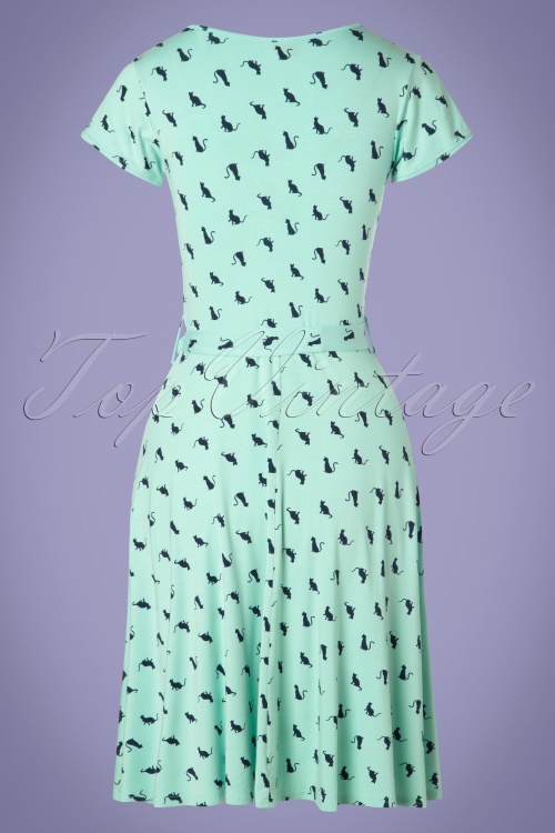 Topvintage Boutique Collection - De Frieda Cat-jurk in mint en marineblauw 5