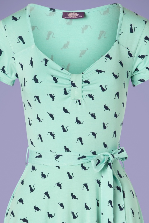 Topvintage Boutique Collection - De Frieda Cat-jurk in mint en marineblauw 3