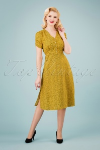 Louche - 40s Chantal Mini Fleur Tea Dress in Yellow 5