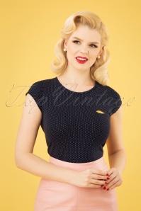 Mademoiselle YéYé - 60s Casual Elegance Top in Navy and White Dots