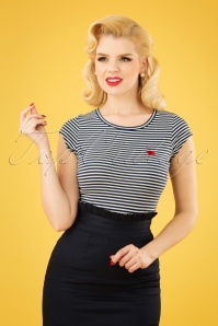 Mademoiselle YéYé - 60s Casual Elegance Top in Blue and White Stripes