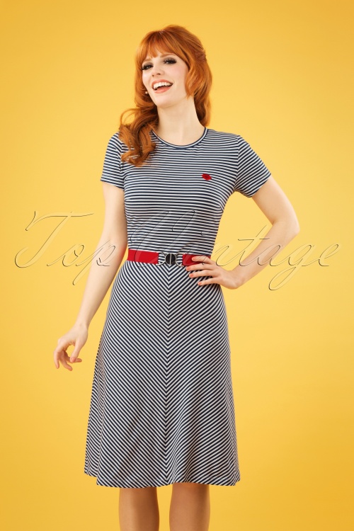 Mademoiselle YéYé - 60s Oh Yeah Stripes Dress in Blue and White