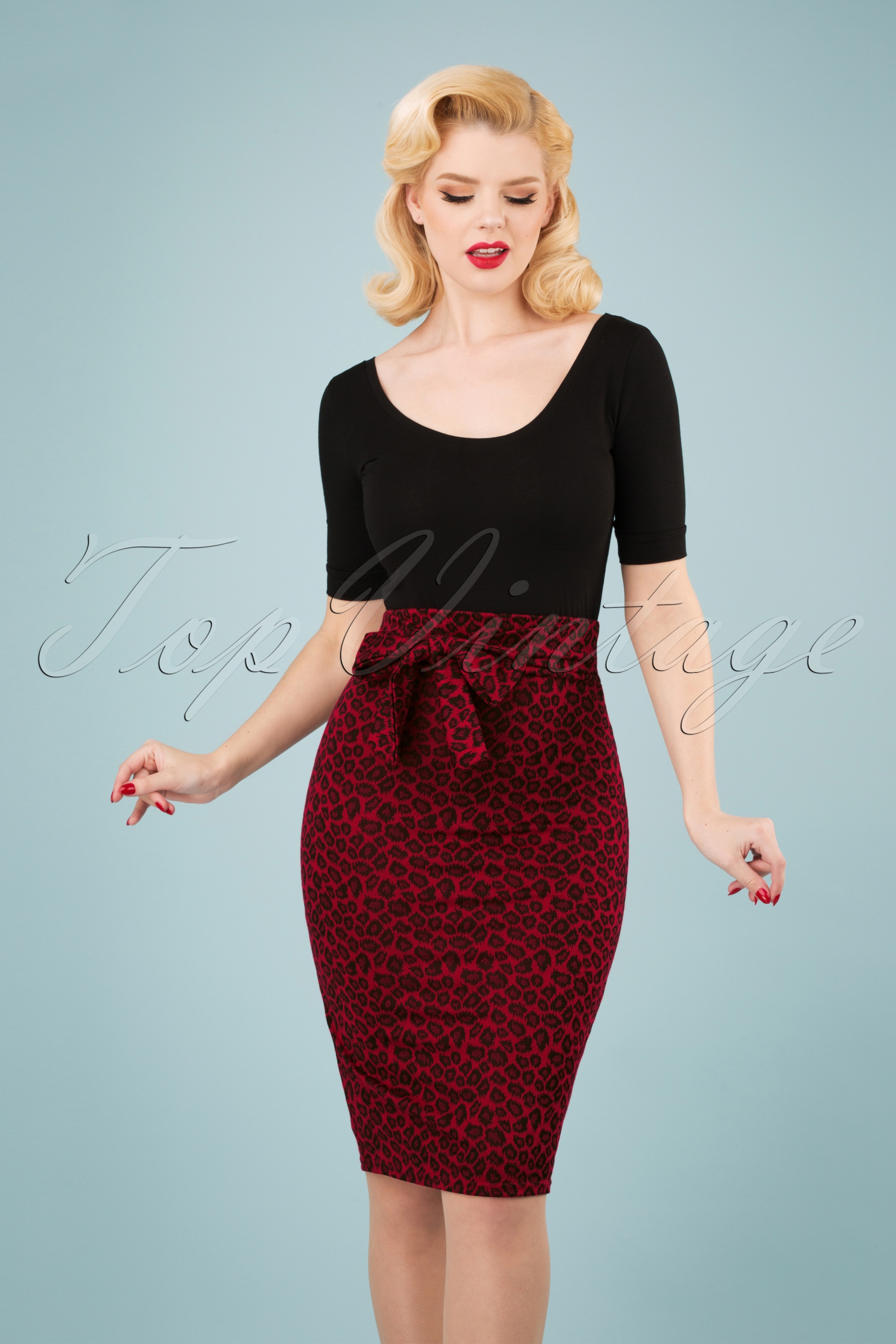 Vintage Chic for Topvintage - Shana Luipaardpencilrok in rood