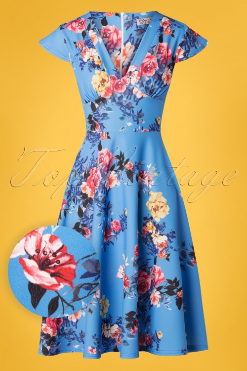 Vintage Chic for Topvintage - Bianca Bouquet Swing Dress Années 50 en Bleu 2