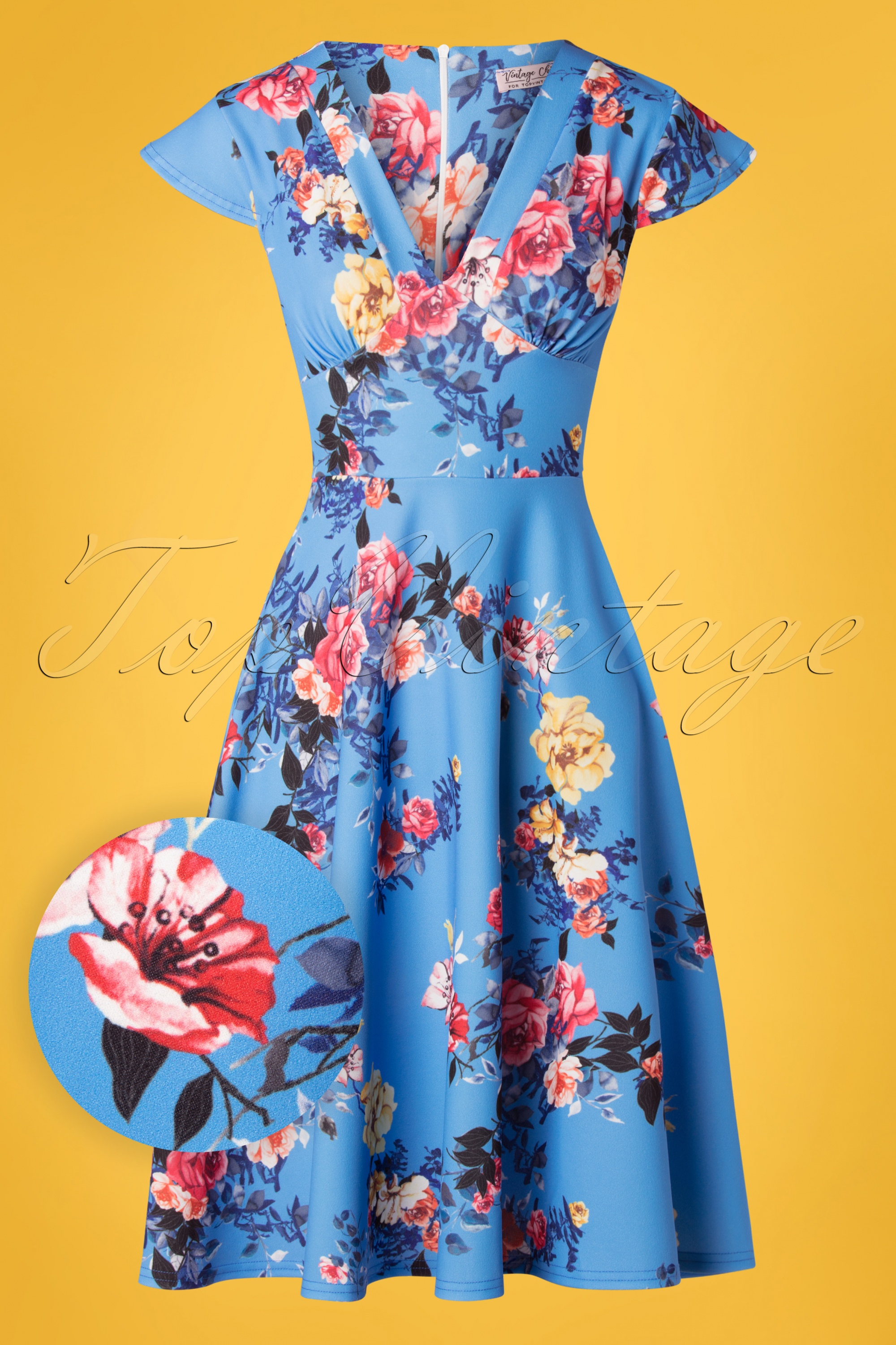 Vintage Chic for Topvintage - Bianca Bouquet swingjurk in blauw 2