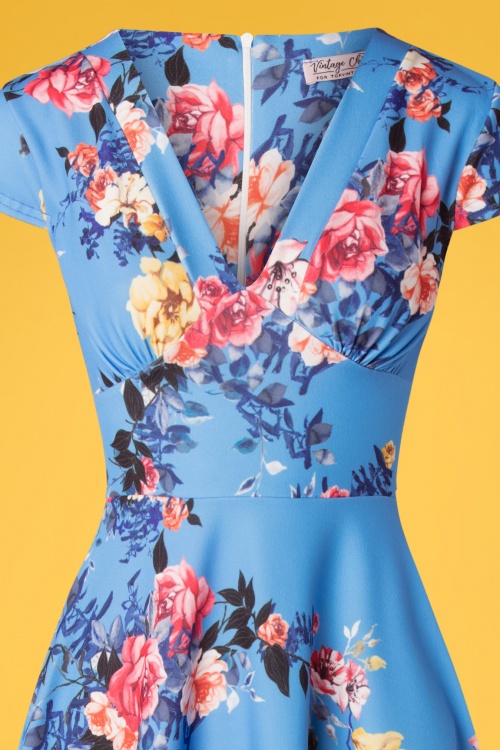Vintage Chic for Topvintage - Bianca Bouquet Swing Dress Années 50 en Bleu 4