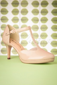 Tamaris - 50s Jenny Lacquer T-Strap Pumps in Nude